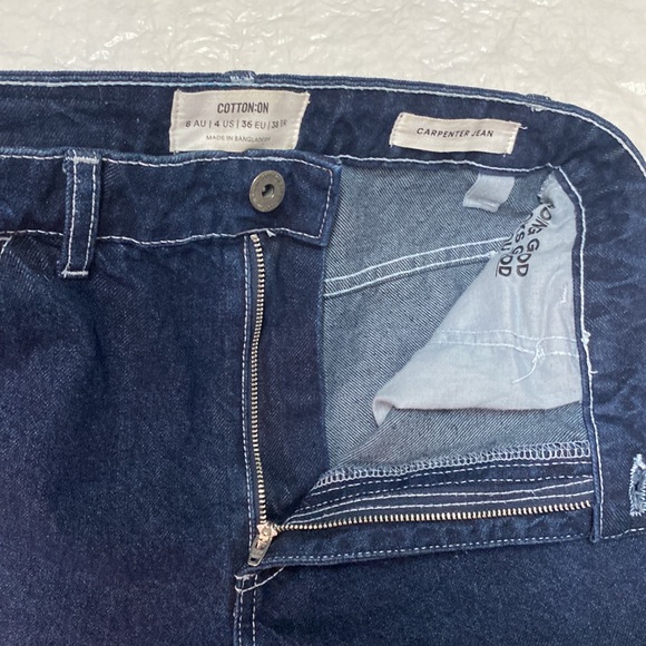 Cotton:On Womens 4 Blue White Stitch Carpenter Jean High Rise Straight Leg Loop - Picture 6 of 12